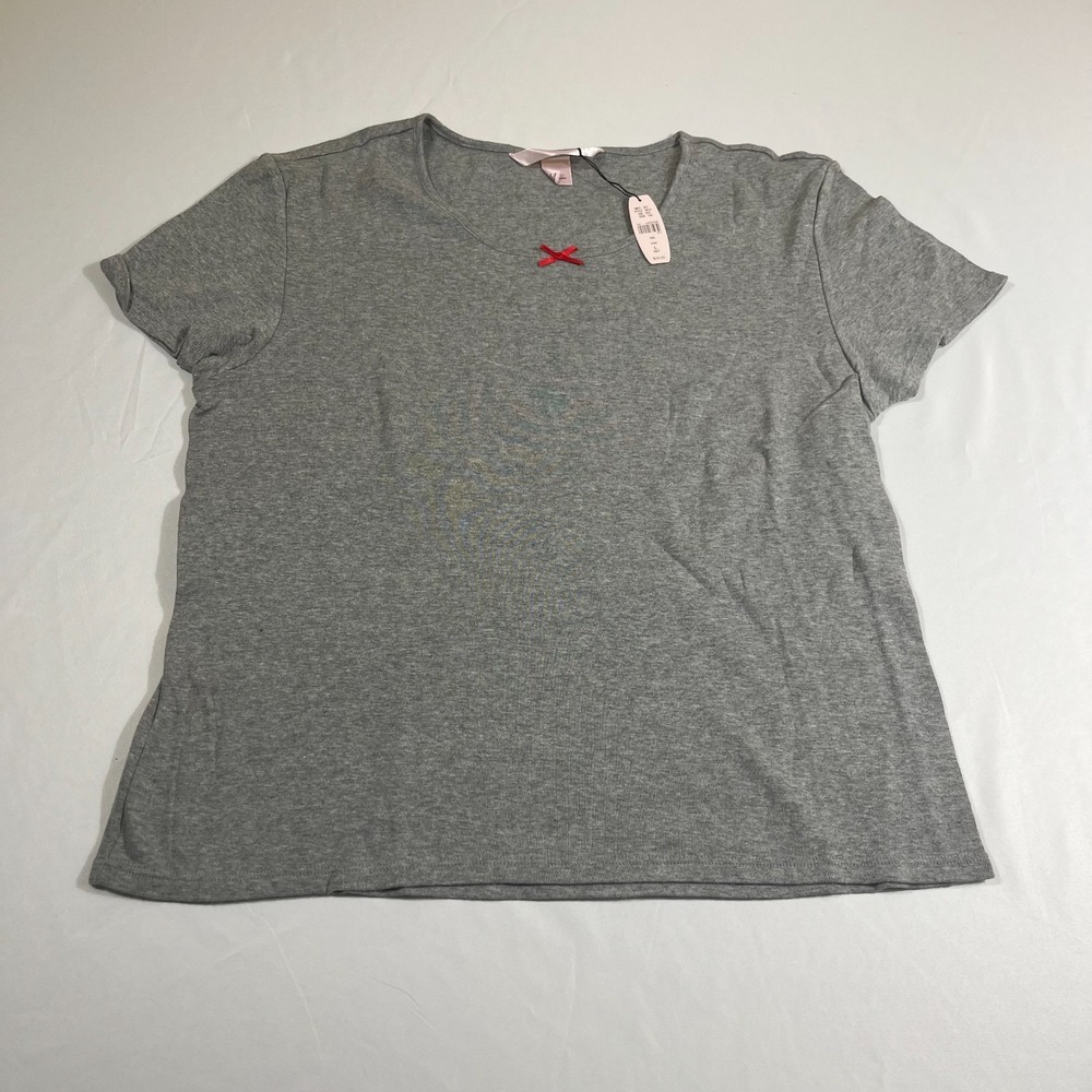 Victoria's Secret Grey Pajama Top L Large Coquette Red Bow Sleepwear Lounge NWT